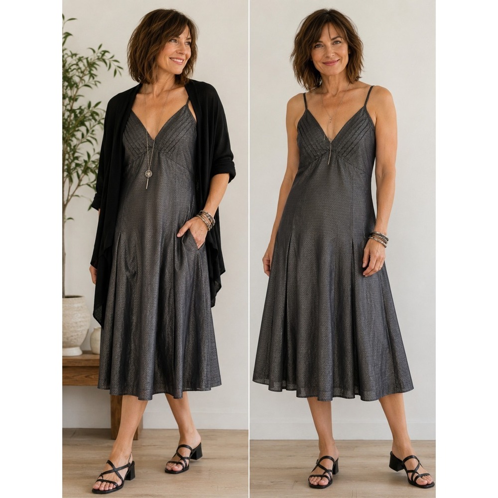 Ben Sherman Black Diamond Jacquard Slip Dress Women's Small Spaghetti Strap Midi